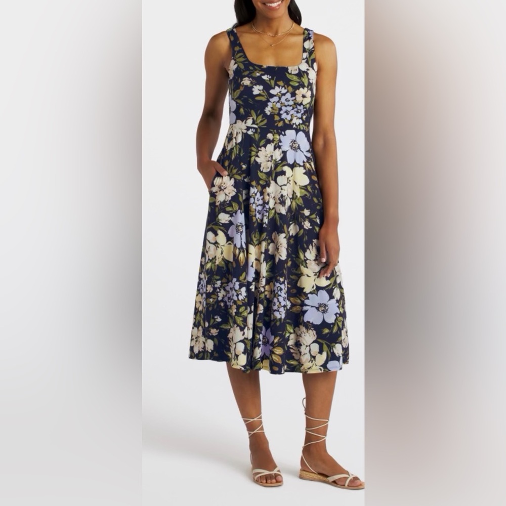 Nine Britton Marinca Square Neck Midi Dress: L